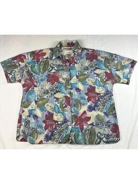 🌴 Vintage Republic Denim Floral Button-Up Shirt | 90s Tropical Print L 🌺